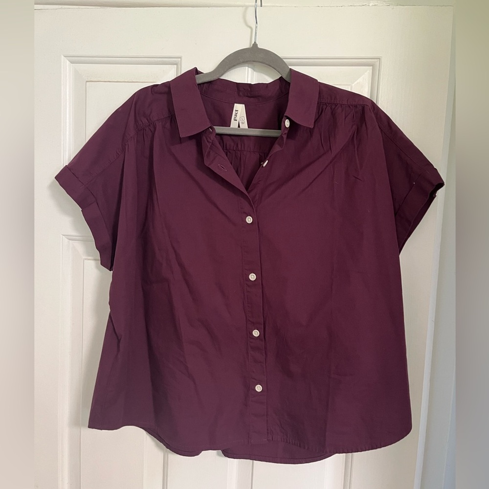 Pact Purple Short Sleeve Buttondown - L